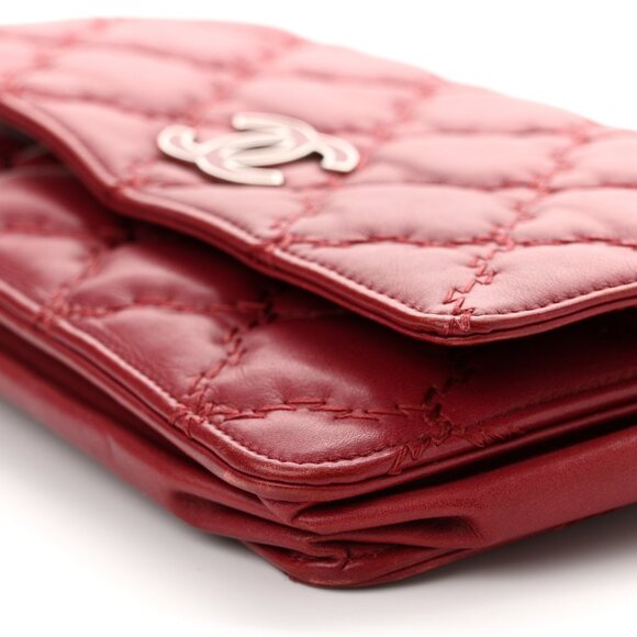Chanel Calfskin Double Stitch Hamptons Wallet On Chain WOC Crossbody Red - Picture 10 of 10